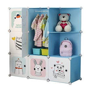 Locker 7 Porte Armadio Armadio Hanging Rimovibili di Plastica 5-Gitter Angolo Scaffali Abbigliamento Home Camera Blu 111X37X111CM MUMUJIN