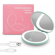 wobsion LED Specchio Compatto Ricaricabile Specchietto da Borsetta Specchio Viaggio Specchio Tascabile Specchio con ingrandimento 1X/10X Specchietto da Borsa con Luce Regolabile Specchio Regali Ciano