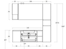 Mobile da bagno colore Rovere Tranche , specchio con luci a led, Misura: L.165 P.46/35 cm, Top bianco, Lavabo In Ocritech C/Vasca Integrata
