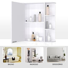 homcom Mobiletto Pensile da Bagno con Specchiera, Anta Centrale e Mensole in Legno Bianco (60 x 17 x 63 cm)
