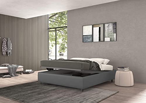 Talamo Italia Letto contenitore matrimoniale Vivaldi, Made in Italy, Struttura in ecopelle imbottita, Adatto a materasso 160x190 cm, Grigio