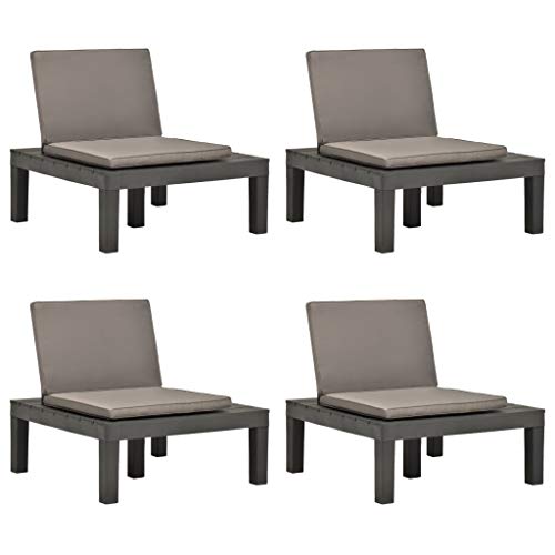 SKM Sedie a Sdraio da Giardino e Cuscini 4 pz in Plastica Antracite