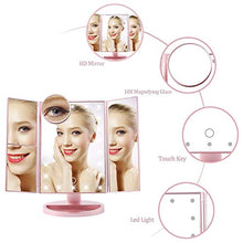 Specchio per il trucco illuminato Vanity 1x / 2x / 3x Ingrandimento a tre vie Trifold con 22 LED Luci Touch Screen e ricarica USB, regolabile a 180 gradi (oro rosa),D'oro