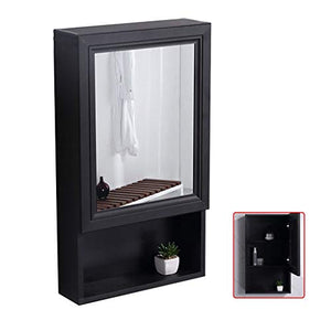 Specchio A Parete con Mensola Mobile con Specchio Mobile Bagno A Muro Mobile A Specchio da Bagno in Alluminio Space (Color : Black, Size : 40 * 12.5 * 70cm)