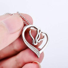 Baoxiaohed Collana in Argento Sterling, 925 Sterling Argento Stile Moda Madre Cuore Collana Doppio Cavallo Testa, Adatto per La Festa della Mamma, Regali di Anniversario E Regali di Compleanno
