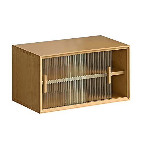 ZTGL Armadietto per Montaggio a Parete in Legno, Organizer per Armadietto per Medicinali Domestici con Porta Scorrevole in Vetro, Ripiano Regolabile,Natural wood color,60cm