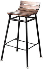 JT- Sedia da bar in ferro battuto con schienale in legno massello per esterni, resistente e stabile (colore A, dimensioni: altezza 90 cm)