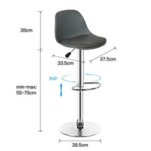 Turefans 2/4/6PCS, sgabelli Bar, sgabelli Cucina, Sedia Alta da Bar, Rotazione 360 °, Altezza Regolabile (Grigio, 2)