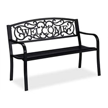 Relaxdays Panca da Giardino Welcome, a 2 Posti, Resistente alle Intemperie, Rivestimento Antiruggine, 87x127x61 cm, Nero