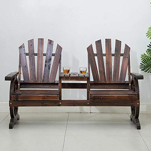 Outdoor Benches Panca in Legno con Ruota di carro, panchine con posti a Sedere nel Patio da Giardino, mobili rustici da Esterno, Panca per Sedia per 2 Persone con tavolino