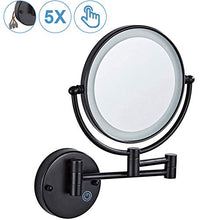 MRJ Specchio Ingranditore con Luce LED, Specchietti da Trucco a Parete Bilaterali a LED, Girevole 360 °, Lente d'Ingrandimento 5X e Specchio Piatto, Concealed Install