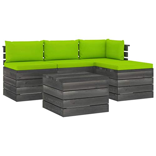 FAMIROSA Set Divani da Giardino su Pallet 5 pz con Cuscini Massello Pino-1802