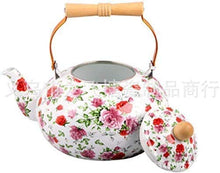 shh Bollitore Smaltato Semplice e Creativo 3,8 l Pentola Smaltata con Manico in Legno con Fiori