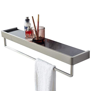 ABBD Scaffale per Bagno Moderno in Vetro flottante Montato a Parete con Barra e portasciugamani in Acciaio Inossidabile Spazzolato, vano Doccia per lavabo-40cm