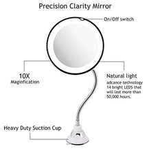 Suading Specchio Rotondo da Bagno con Specchio Cosmetico Illuminato un Specchio 10X con Specchio Girevole un 360 Gradi, Flessibile