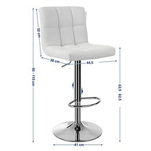 Songmics 2 x Sgabello da Bar/Cucina, finta pelle, Regolabile e Girevole a 360°, Schienale e Poggiapiedi, Struttura in Acciaio Cromato, Peso max: 200 kg, Bianco LJB64W, PU, 38 x 44,5 x (95-115) cm