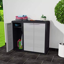 GOTOTOP Armadio da Esterno 3 Ante,Armadietto da Giardino con 2 Ripiani Regolabili Ventilati,Armadio Alto in PP da Esterno Interno, 97 x 38 x 87 cm,Nero e Grigio