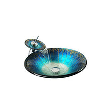 HomeLava Lavabo da Appoggio in Vetro Temperato Forma Tonda Blu Fatto a Mano Lavabo Bagno in Vetro Temperato con Rubinetto a Cascata