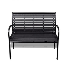Panca da giardino con telaio in metallo, poltrona da giardino per 3 persone, sedia da giardino moderna a doghe per cortile, terrazzo, parco, 125 x 60,5 x 80,5 cm