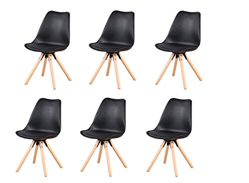 N/A Set di 6 moderne sedie da pranzo della metà del secolo, con gambe in faggio, adatte per sala da pranzo, cucina, camera da letto, sala riunioni, soggiorno (nero)