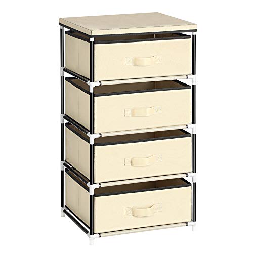 SONGMICS Cassettiera Portaoggetti, Mobiletto con 4 Cassetti in Tessuto TNT, Organizzatore per Armadio, Comodino, Multiuso, Struttura in Metallo, per Camera da Letto Salotto Ufficio, Beige RLG14MV1