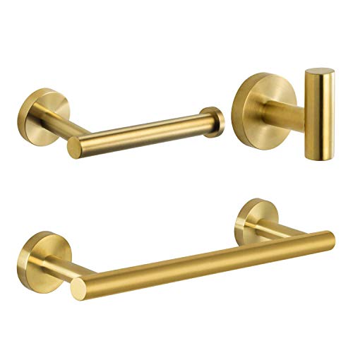 Accessori da bagno in acciaio inox 304 set da tre pezzi appendiabiti da appendere set di cremagliera porta carta igienica porta asciugamani portasciugamani accessori da bagno,D'oro,Set