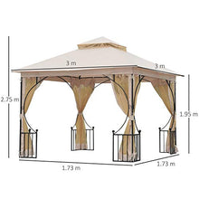 Outsunny Gazebo da Giardino 3x3M in Metallo con Tettuccio e Pareti in Poliestere Beige