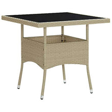 BIGTO - Tavolo da picnic per esterni, in rattan e vetro, decorazione bistrot beige, 80 x 80 x 75 cm
