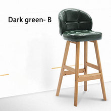 ZHJING Seggiola da Bar Sgabelli da Bar Sgabelli da Bar Sgabelli da Bar da Cucina Sgabelli da Bar in Ecopelle con Gambe in Legno Sgabello Alto Moderno (Color : Dark Green- B)