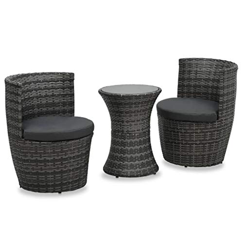 SKM Set da Bistrot 3 pz con Cuscini in Polyrattan Grigio (15.32kg)