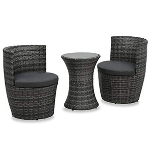SKM Set da Bistrot 3 pz con Cuscini in Polyrattan Grigio (15.32kg)