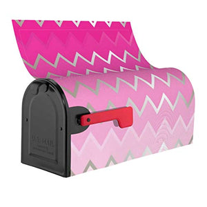 Copertura magnetica per cassetta delle poste, motivo a zig-zag, colore rosa, metallizzato, per decorazione da giardino, dimensioni standard, 53 x 45 cm