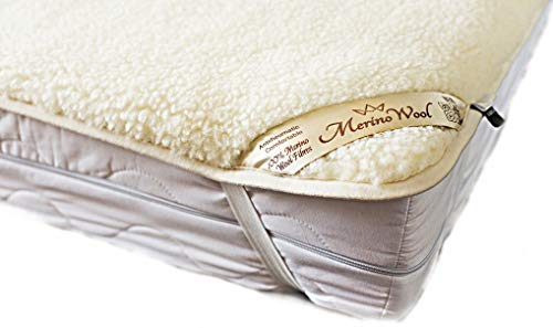 Merino Wool Vendita Coprimaterasso in Lana Merino Una Piazza e Mezza Coprimaterasso 120 x 200 cm con Elastici agli Angoli Woolmark Mattress Topper Pad 120 x 200 cm