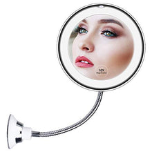 AKlamater - Specchio da trucco con ingrandimento 10x, con luce, girevole a 360°, con collo di cigno e forte ventosa per la rasatura del bagno