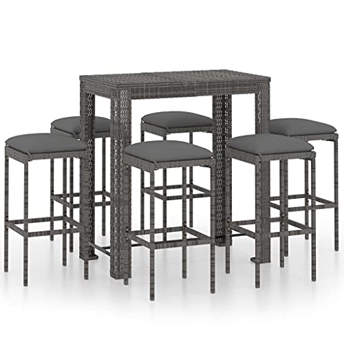 vidaXL Set da Bar da Giardino 7 pz con Cuscini in Polyrattan Grigio