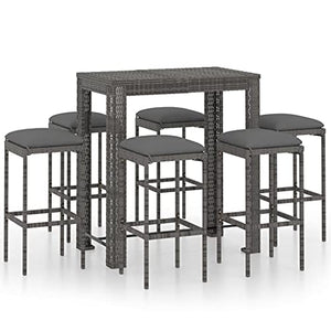 vidaXL Set da Bar da Giardino 7 pz con Cuscini in Polyrattan Grigio