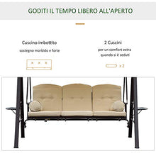 Outsunny Dondolo da Giardino 3 Posti in Metallo con Tetto Inclinabile e Cuscini Imbottiti 280x120x172cm, Beige