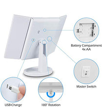 SeaNpem - Specchio da trucco a 22 LED, con ingrandimento 3X/2X e touch screen, per controsoffitto, ad alta definizione, per bagno o camera da letto, con rotazione di 180° bianco