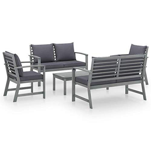 FAMIROSA Set Divani da Giardino 5 pz con Cuscini in Legno Acacia Grigio-7783