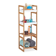 Relaxdays Scaffale Bagno, 4 Mensole, Design Aperto in bambù, Libreria, Cucina, HLP: 110x36x33 cm, Aspetto Legno/Bianco