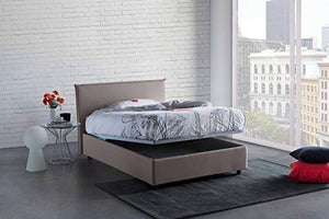 Talamo Italia Letto contenitore Una piazza e mezza Anna, Made in Italy, Letto con rivestimento in tessuto, Apertura frontale, con materasso cm 120x190 incluso, Tortora