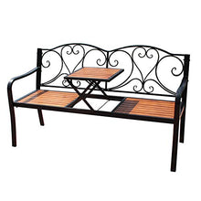 Panca da Giardino Per Patio Esterno da 59 Pollici, Struttura In Ghisa E Tavolo E Sedie da Balcone In Legno Massello Anticorrosivo,Panchina In Metallo Con Tavolino Centrale,Per Veranda / Cortile/prat