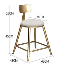 Sedia da banco Nordic Bar Sgabello in ferro battuto creativo Golden Dining Chair per bar ristorante bar con schienale seggiolone morbido e confortevole cuscino passo sgabello da bar Sgabello alto sgab