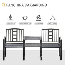 Outsunny Panchina da Giardino Moderna 2 Posti con Tavolino e Foro per Ombrellone Arredamento da Esterno 165x52x83cm Nero