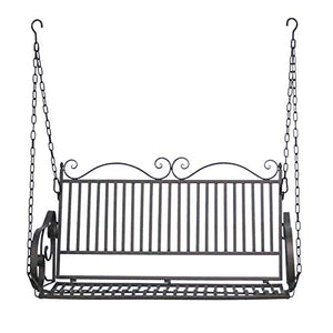 Panca da giardino altalena da esterno in metallo, panca da terrazza sospesa resistente alle intemperie con catena sospesa per 2 posti, amaca da giardino per sedia a dondolo per il tempo libero