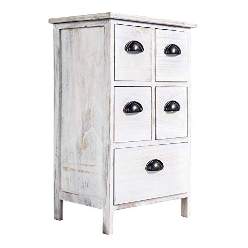 Rebecca Mobili Cassettiera 5 cassetti, comodino bianco, per camera da letto bagno, legno paulownia - Misure: 66 x 40 x 30 cm (HxLxP) - Art. RE4106
