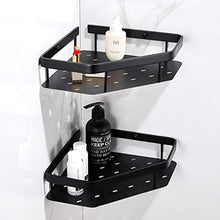 DONGLU mensole Bagno Rack Angolare per Bagno Cestello Triangolare Monostrato in Rame Pieno Scaffali A Parete Spessi Cestello A Rete Cava Rack Perforati(Color:Nero)