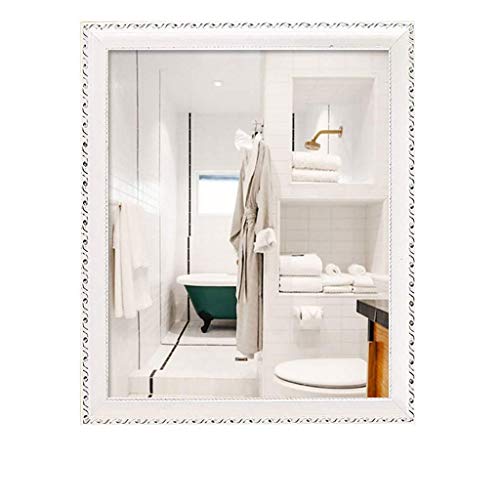 GJSN Specchio da Trucco per il Trucco, Specchio da Bagno Europeo, Parete per Wc Senza Punch con Cornice a Specchio,Bianco + Argento,60X80 cm
