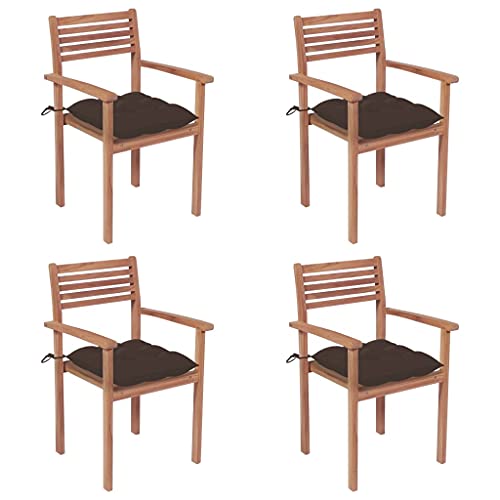 vidaXL Sedie da Giardino 4 pz con Cuscini Talpa in Massello di Teak