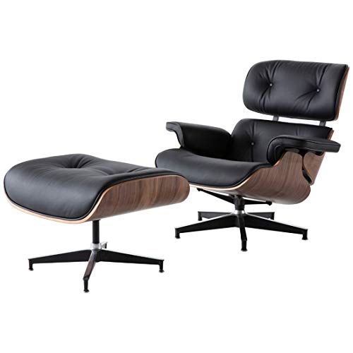 SOHOH Chaise Longue con Ottomana, Chaise Longue Classica Reclinabile Mid Century in Vera Pelle con Base di Supporto Resistente per Soggiorno